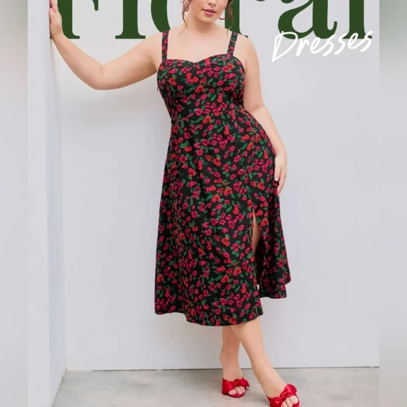 Cider | Dresses | Cider Square Neck Floral Split Midi Dress Size Oxl New |  Poshmark